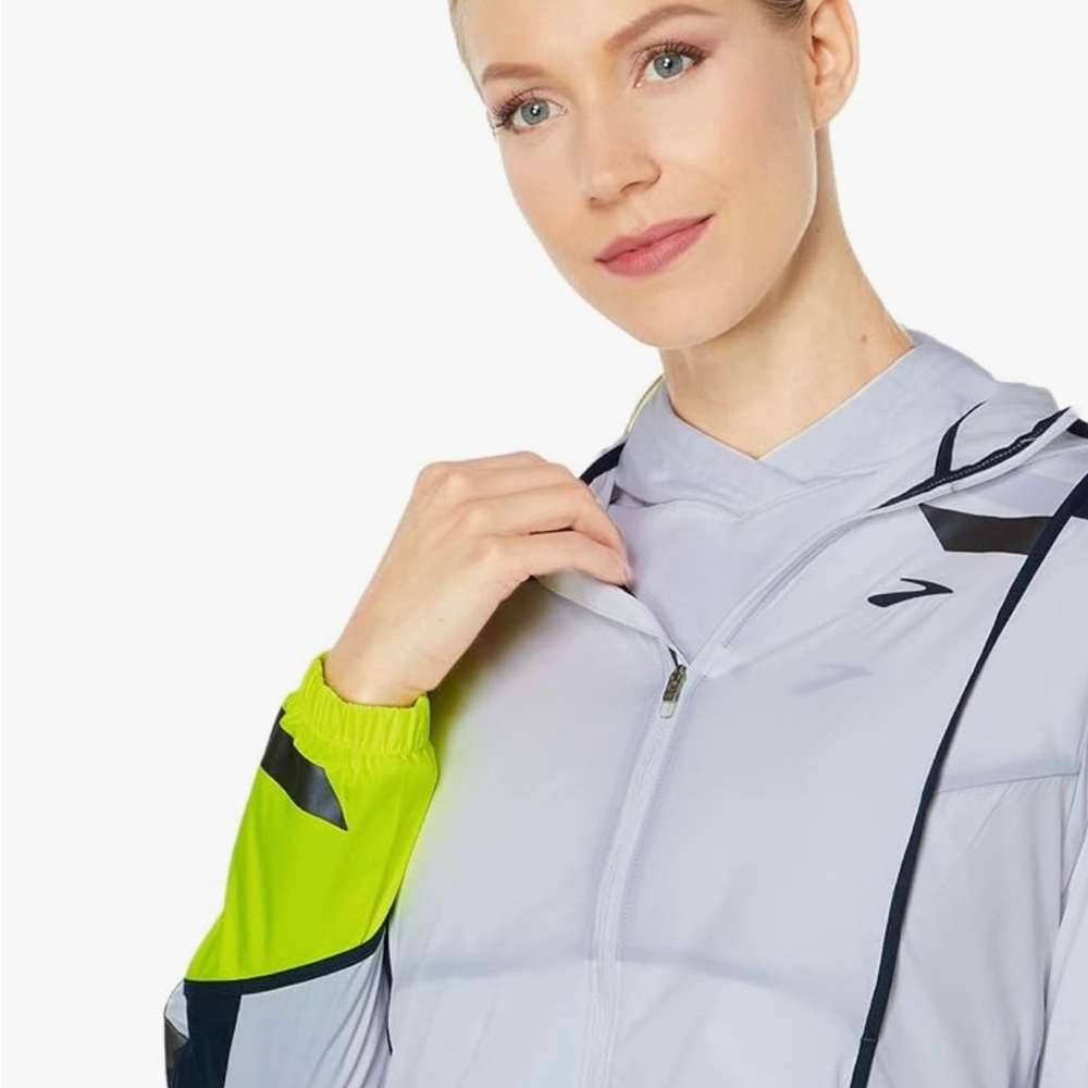 Brooks Run Visible Convertible Jacket White and Neon Yellow Small - Picture 3 of 5